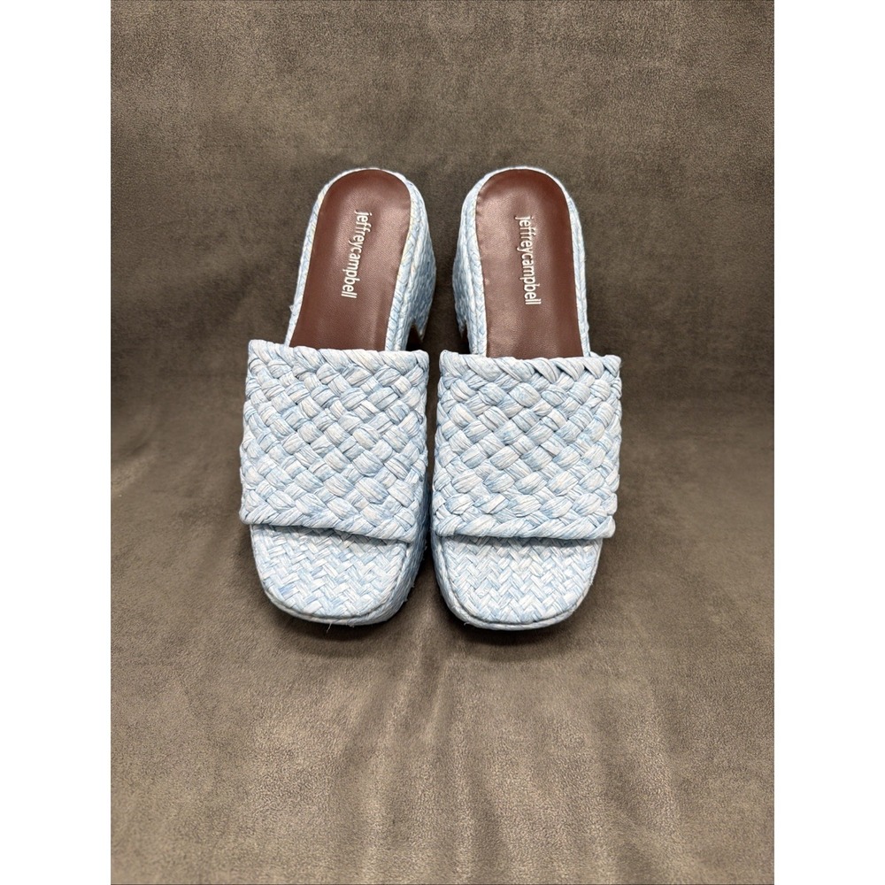 Jeffrey Campbell Marla Light Blue Woven Platform Slides Size 6